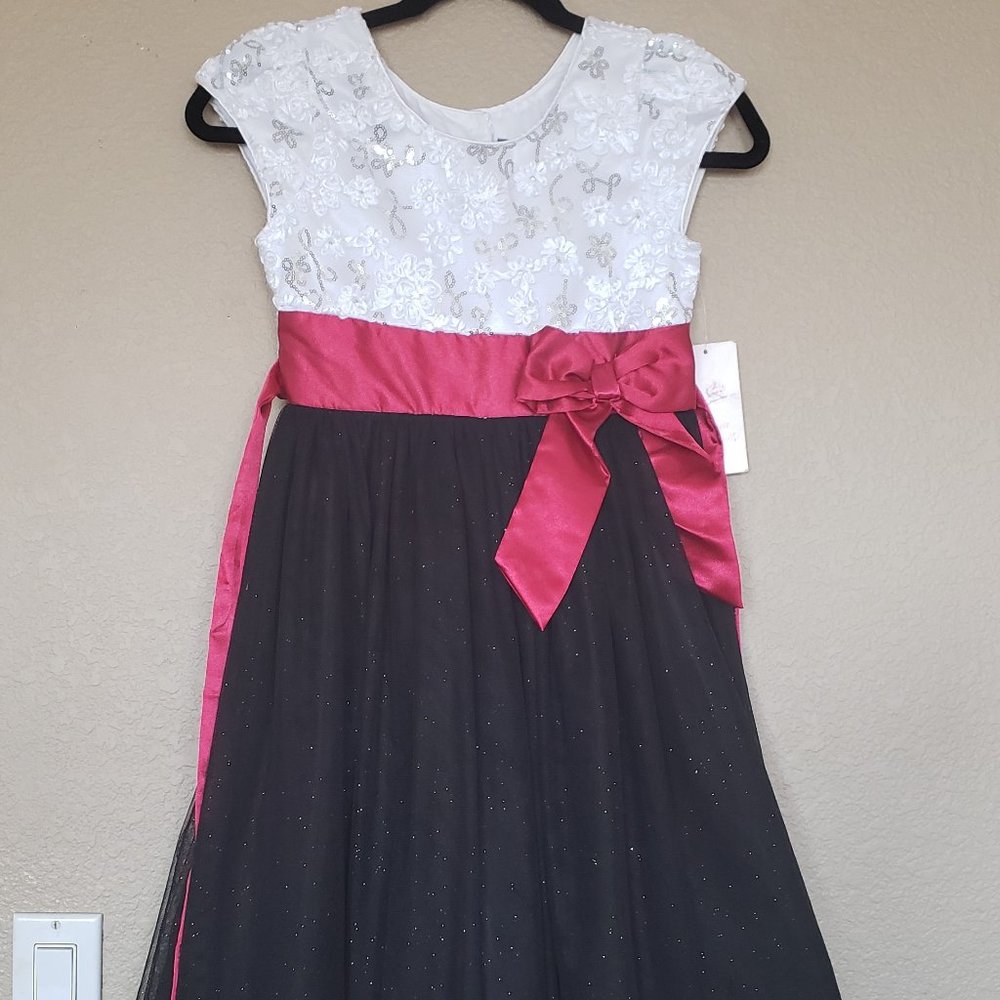JONA MICHELLE WHITE W BLACK SEQUIN RED BOW SZ 10 NWT